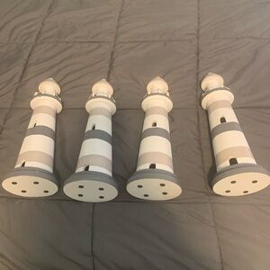 Set of Four White and Gray Lighthouse Decor